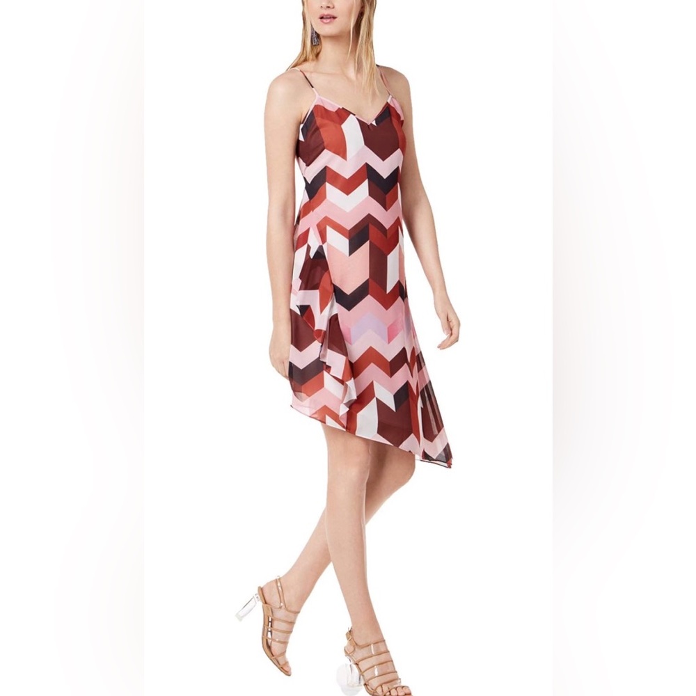 151 Bar III Pink and Brown Asymmetrical Chevron Dress